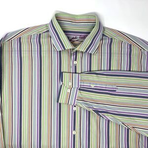 Bugatchi Uomo Multi Color Stripes Cotton Men's Long‎ Sleeve Shirt Size XXL